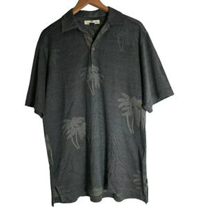 Tommy Bahama Silk Cotton Green Striped Palm Tree Pullover Polo T-Shirt Size M